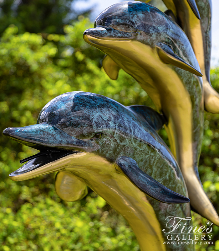 Bronze Fountains  - Three Dolphins Fountain In Brilliant Baked Enamel Bronze - BF-1430