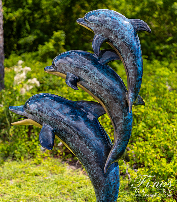 Bronze Fountains  - Three Dolphins Fountain In Brilliant Baked Enamel Bronze - BF-1430