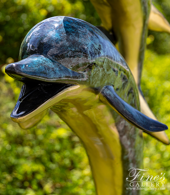 Bronze Fountains  - Three Dolphins Fountain In Brilliant Baked Enamel Bronze - BF-1430