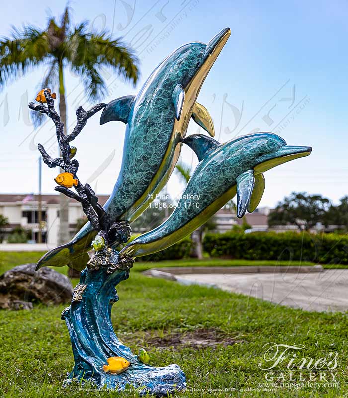 Bronze Fountains  - Limited Edition Bronze Dolphins And Tropical Fish Fountain - BF-1434