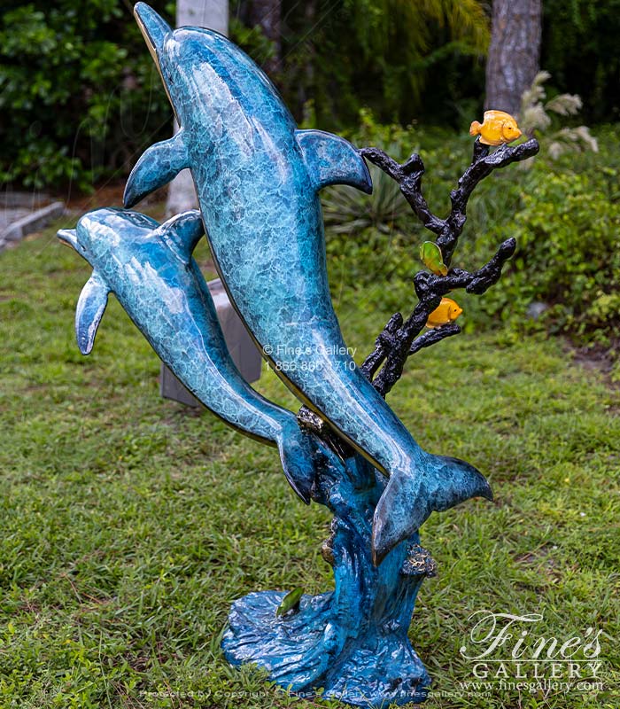 Bronze Fountains  - Limited Edition Bronze Dolphins And Tropical Fish Fountain - BF-1434