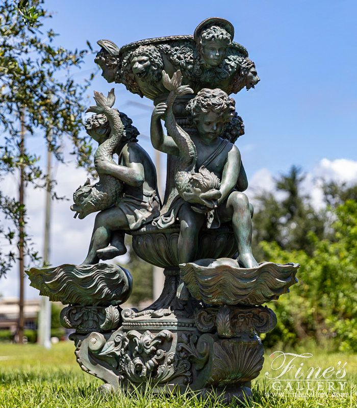 Search Result For Bronze Fountains  - Rare Museum Quality Tiered Bronze Cherubs Fountain - BF-1435