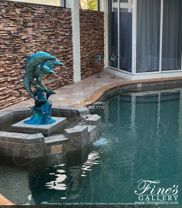 Bronze Fountains  - Three Bronze Dolphins Fountain - BF-509