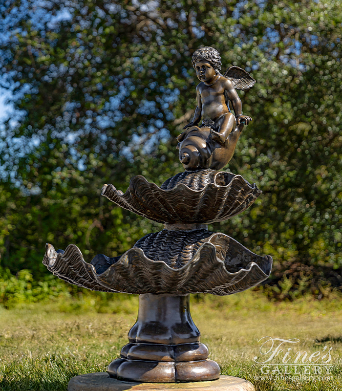 Bronze Fountains  - Cherub And Shells Fountain In Bronze - BF-749