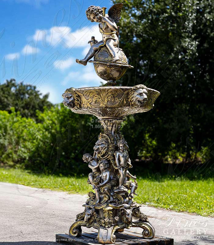 Search Result For Bronze Fountains  - Lion And Cherub Themed Tiered Silver Bronze Fountain - BF-767