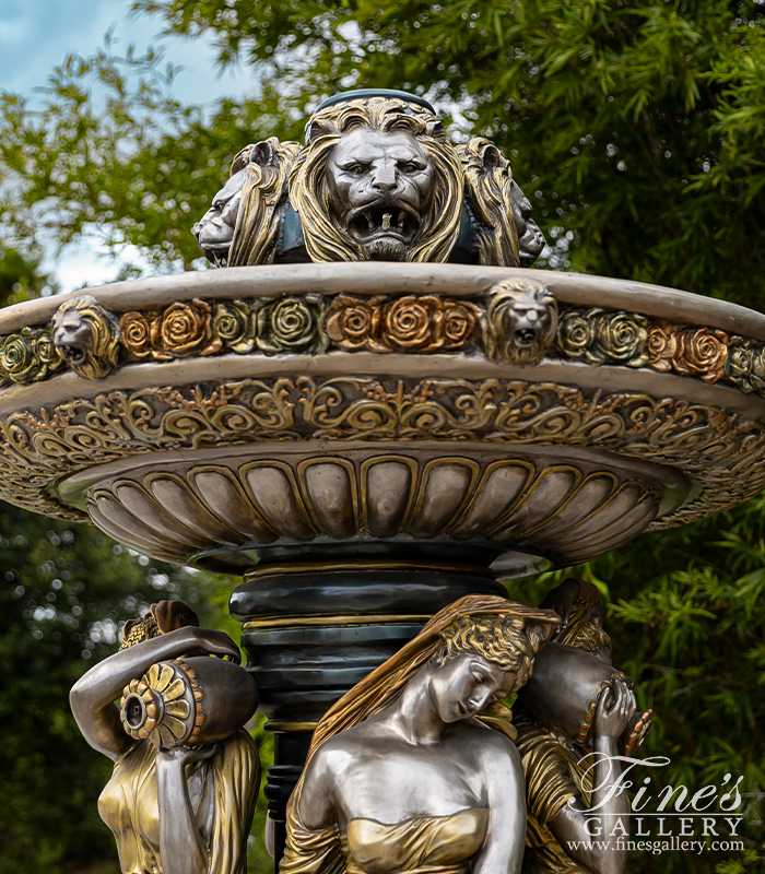 Bronze Fountains  - Silver And Gold Lions And Maid - BF-776