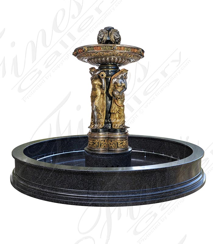 Bronze Fountains  - Silver And Gold Lions And Maid - BF-776