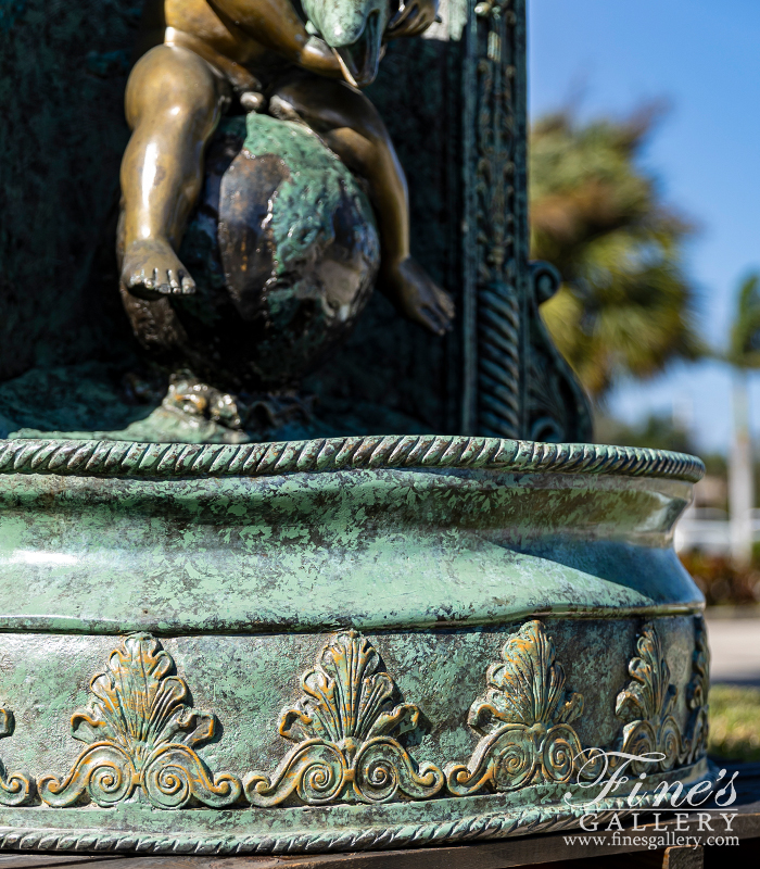 Bronze Fountains  - Boy On Globe With Dolphin Wall Fountain In Bronze - BF-805