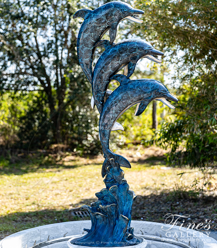 Bronze Fountains  - Three Dolphins On A Wave Bronze Fountain - BF-853