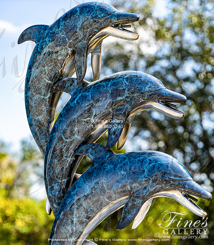 Bronze Fountains  - Three Dolphins On A Wave Bronze Fountain - BF-853