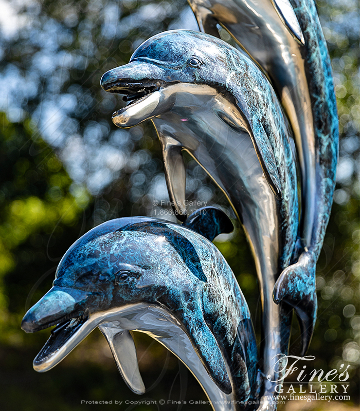 Bronze Fountains  - Three Dolphins On A Wave Bronze Fountain - BF-853