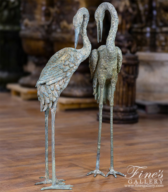 Bronze Fountains  - Antique Patina Bronze Crane Pair - BF-876