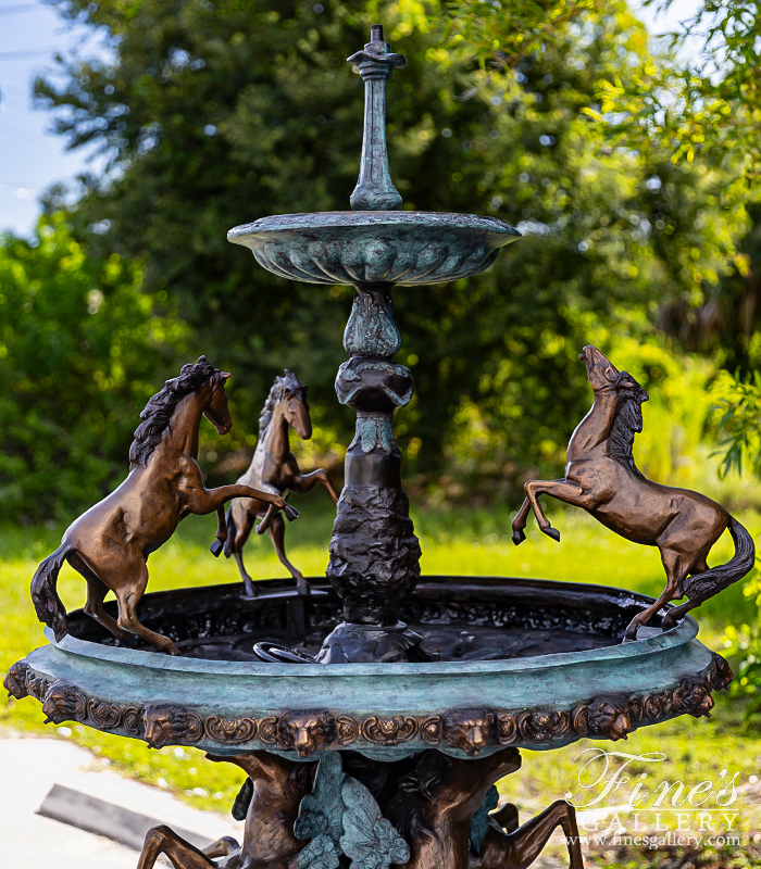 Bronze Fountains  - Tiered Bronze 'Rearing Horses' Fountain - BF-915