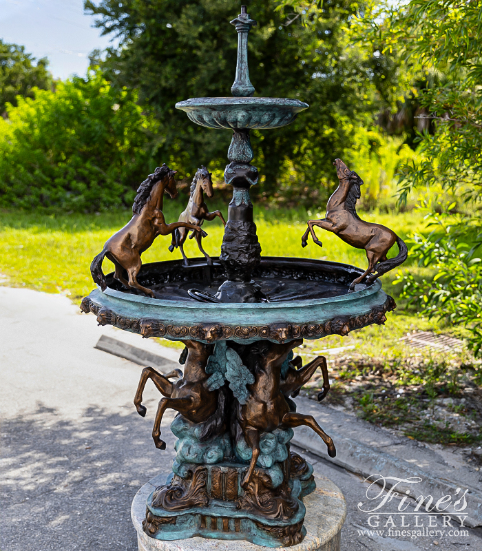 Bronze Fountains  - Tiered Bronze 'Rearing Horses' Fountain - BF-915