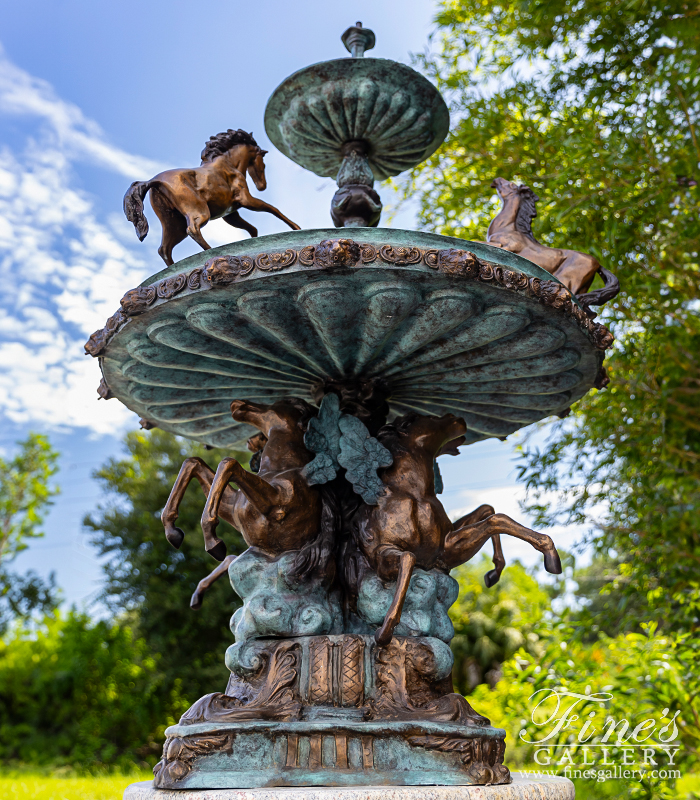 Bronze Fountains  - Tiered Bronze 'Rearing Horses' Fountain - BF-915