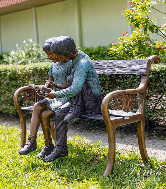 Bronze Statues  - School Kids On Bench Bronze Statue - BS-120