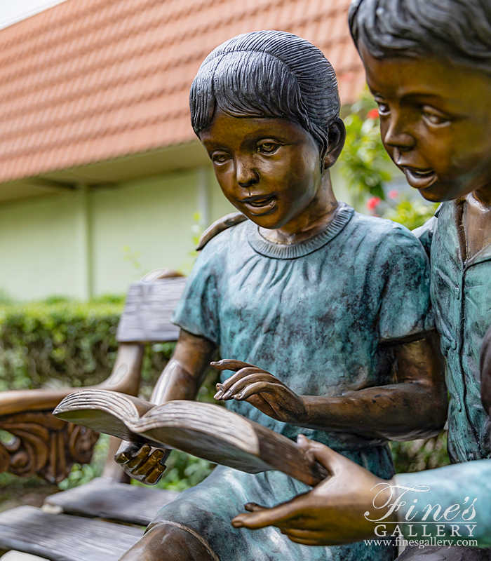 Bronze Statues  - School Kids On Bench Bronze Statue - BS-120