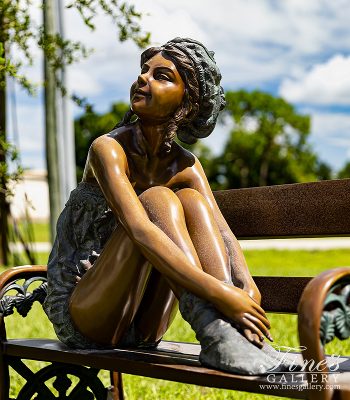 Bronze Statues  - Girl On Park Bench In Museum Quality Bronze - BS-1224