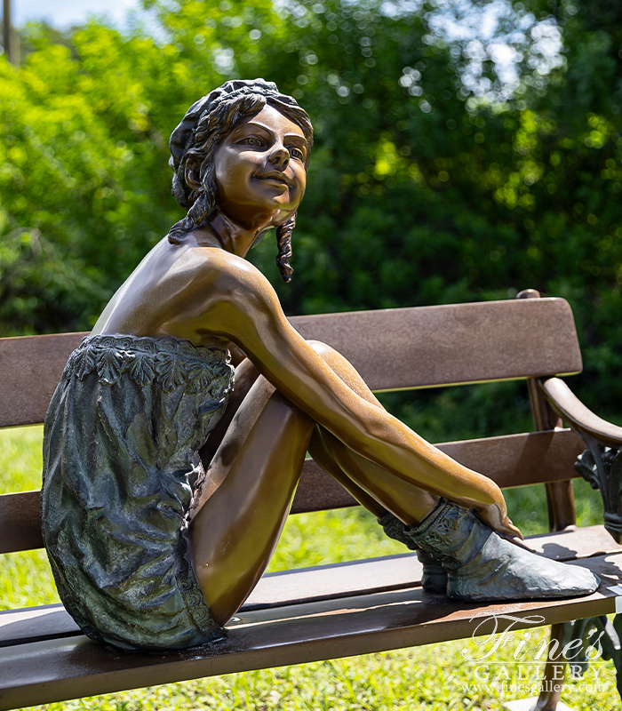 Bronze Statues  - Girl On Park Bench In Museum Quality Bronze - BS-1224