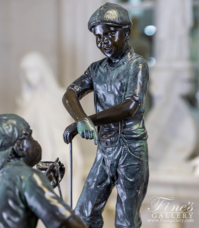 Bronze Statues  - A Vintage Child Golfers Bronze Statue - BS-133