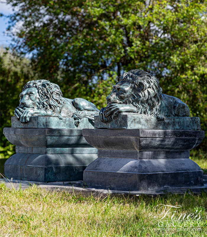 Bronze Statues  - Restful Lions In Patina Bronze - BS-1410