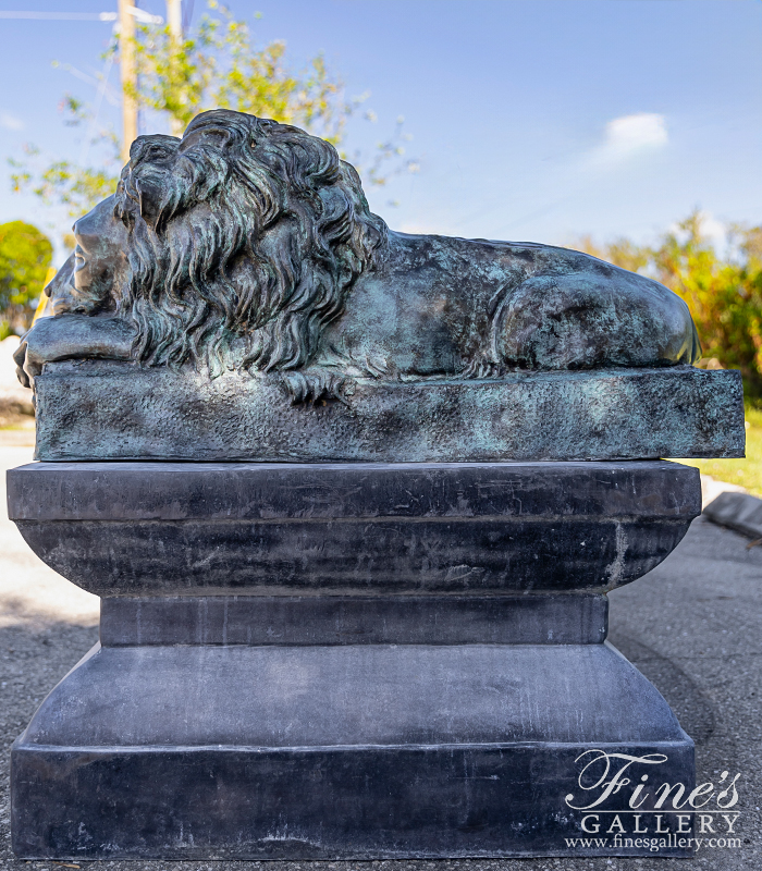 Bronze Statues  - Restful Lions In Patina Bronze - BS-1410