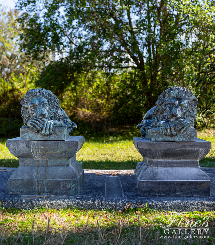 Bronze Statues  - Restful Lions In Patina Bronze - BS-1410