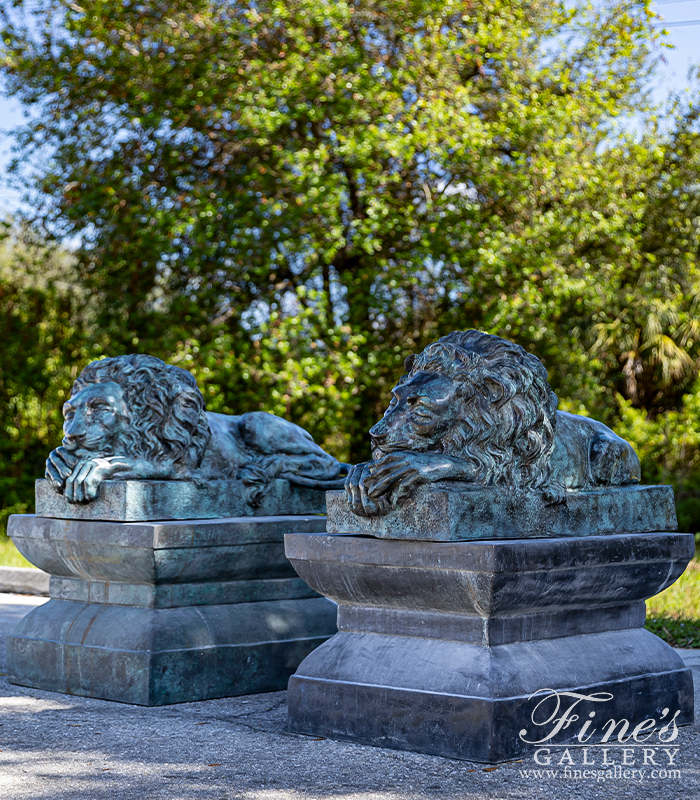 Bronze Statues  - Restful Lions In Patina Bronze - BS-1410