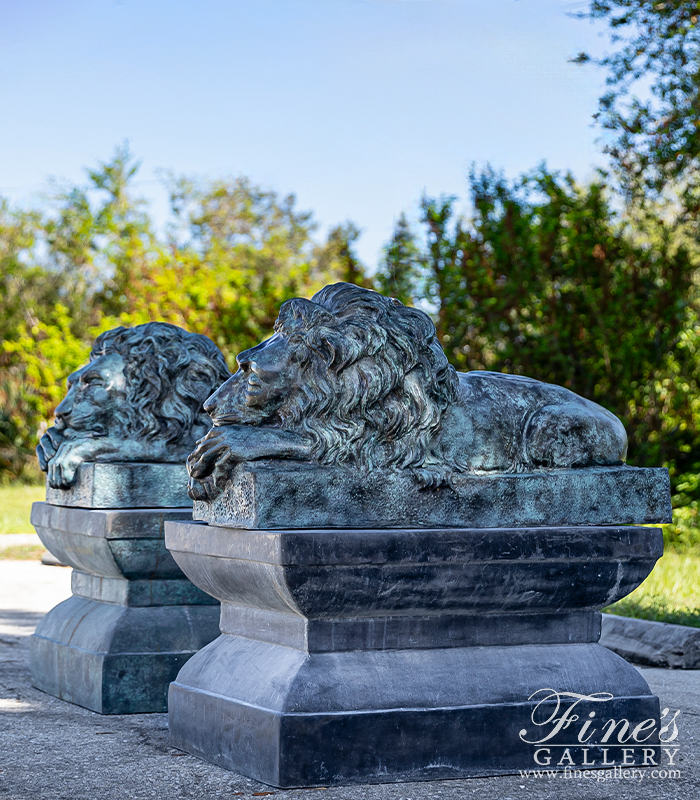 Bronze Statues  - Restful Lions In Patina Bronze - BS-1410