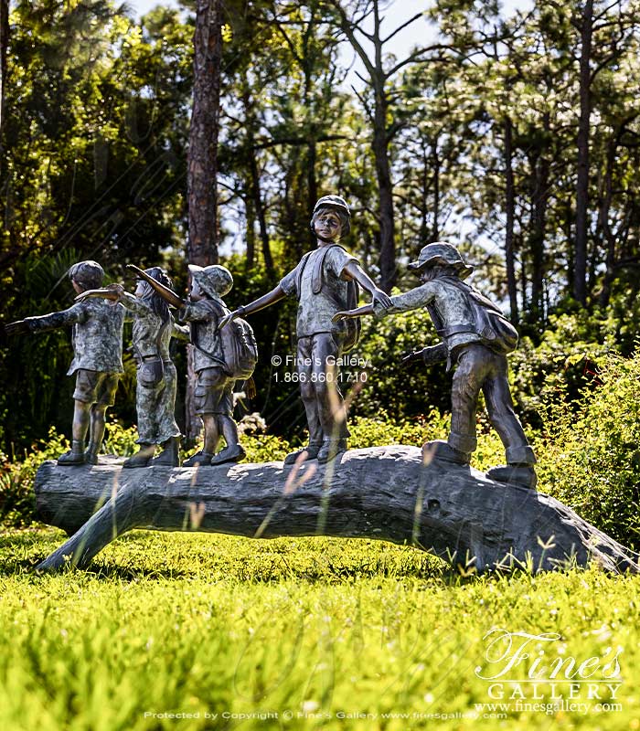 Bronze Statues  - Five Kids On Tree Stump - BS-1517