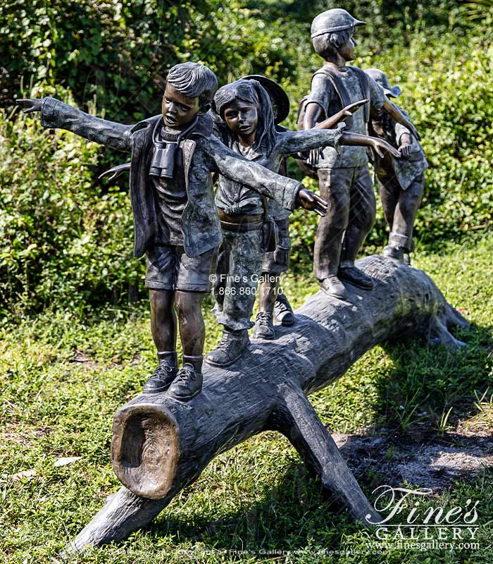 Bronze Statues  - Five Kids On Tree Stump - BS-1517