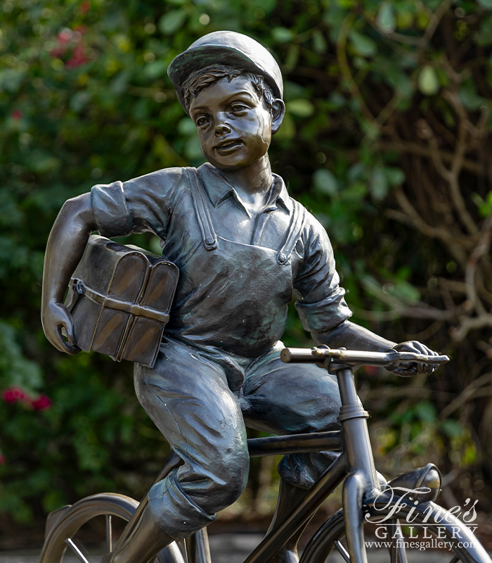 Bronze Statues  - Way Home From School Bronze Boy Statue ( Vintage )  - BS-1525