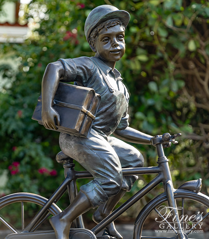 Bronze Statues  - Way Home From School Bronze Boy Statue ( Vintage )  - BS-1525