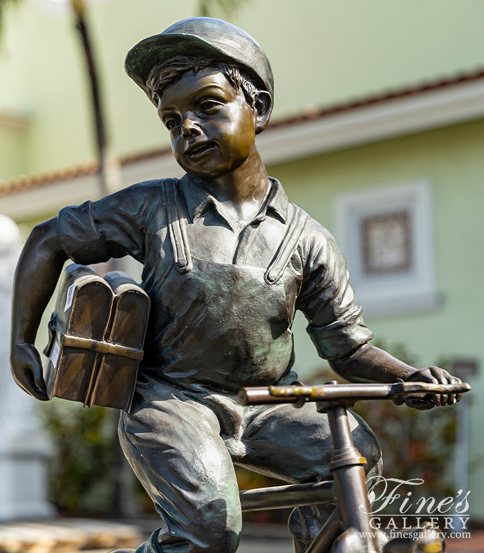 Bronze Statues  - Way Home From School Bronze Boy Statue ( Vintage )  - BS-1525