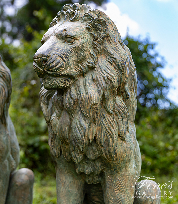 Bronze Statues  - Antique Patina Seated Bronze Lion Pair - BS-1586