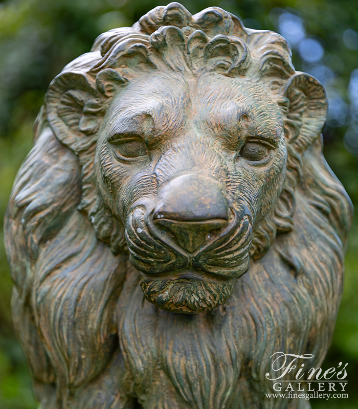 Bronze Statues  - Antique Patina Seated Bronze Lion Pair - BS-1586