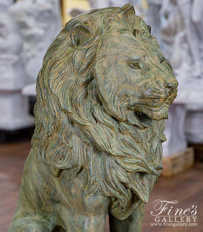 Bronze Statues  - 44 Inch Tall Lion Pair In Antique Patina Bronze - BS-1734