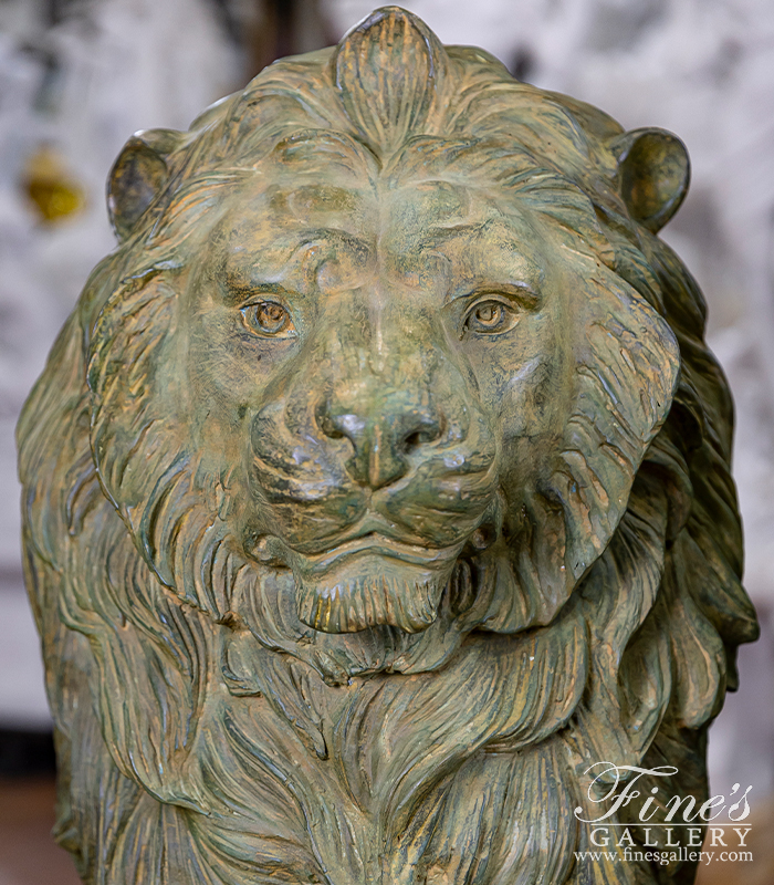 Bronze Statues  - 44 Inch Tall Lion Pair In Antique Patina Bronze - BS-1734