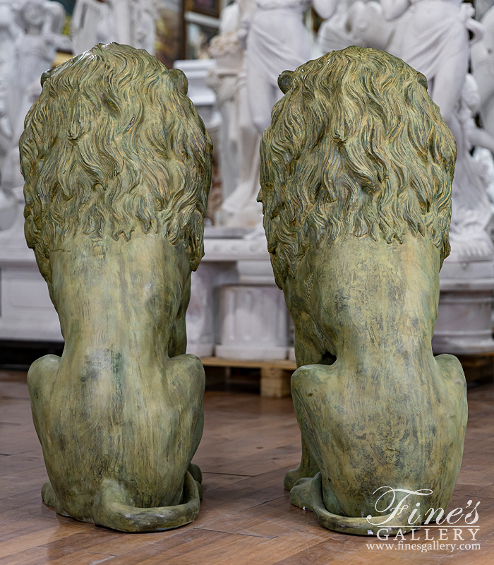 Bronze Statues  - 44 Inch Tall Lion Pair In Antique Patina Bronze - BS-1734