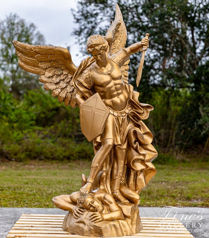 Bronze Statues  - Left And Right Archangel St Michael In Gold Gilt Bronze - BS-1771