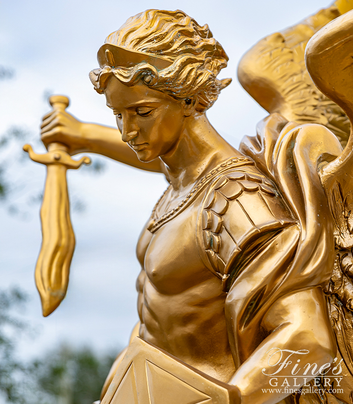 Bronze Statues  - Left And Right Archangel St Michael In Gold Gilt Bronze - BS-1771