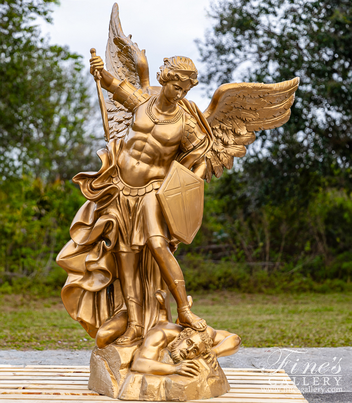 Bronze Statues  - Left And Right Archangel St Michael In Gold Gilt Bronze - BS-1771