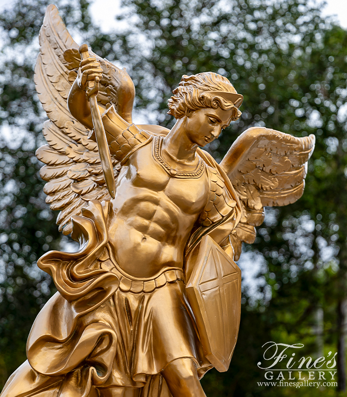 Bronze Statues  - Left And Right Archangel St Michael In Gold Gilt Bronze - BS-1771