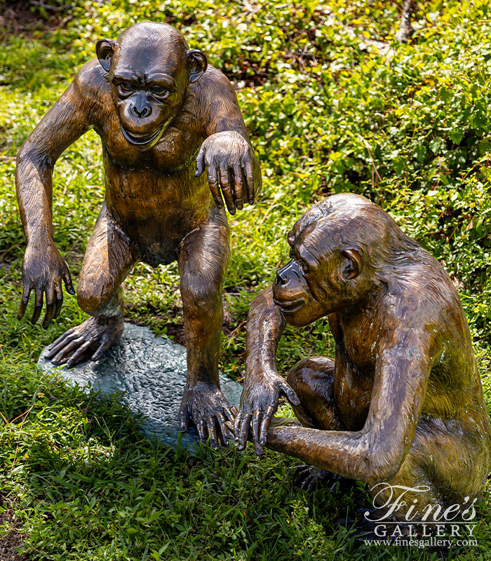 Bronze Statues  - Playful Chimpanzees Bronze Statue Pair - BS-661