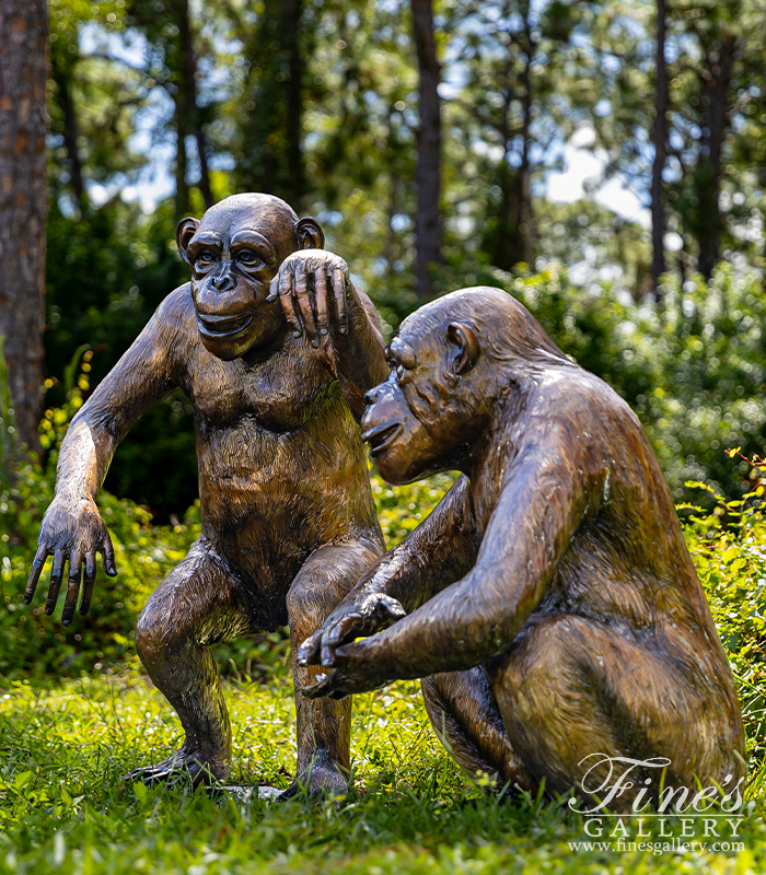 Bronze Statues  - Playful Chimpanzees Bronze Statue Pair - BS-661