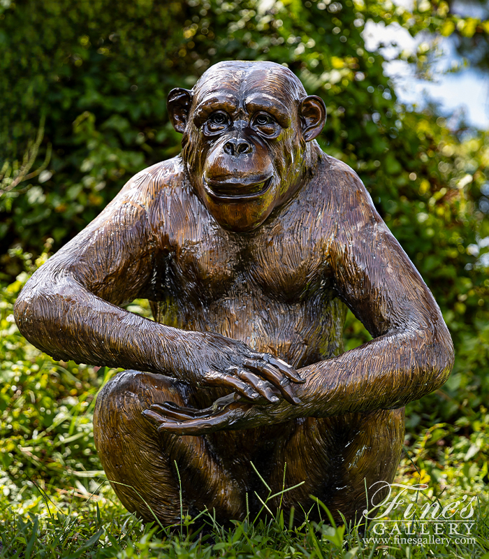 Bronze Statues  - Playful Chimpanzees Bronze Statue Pair - BS-661