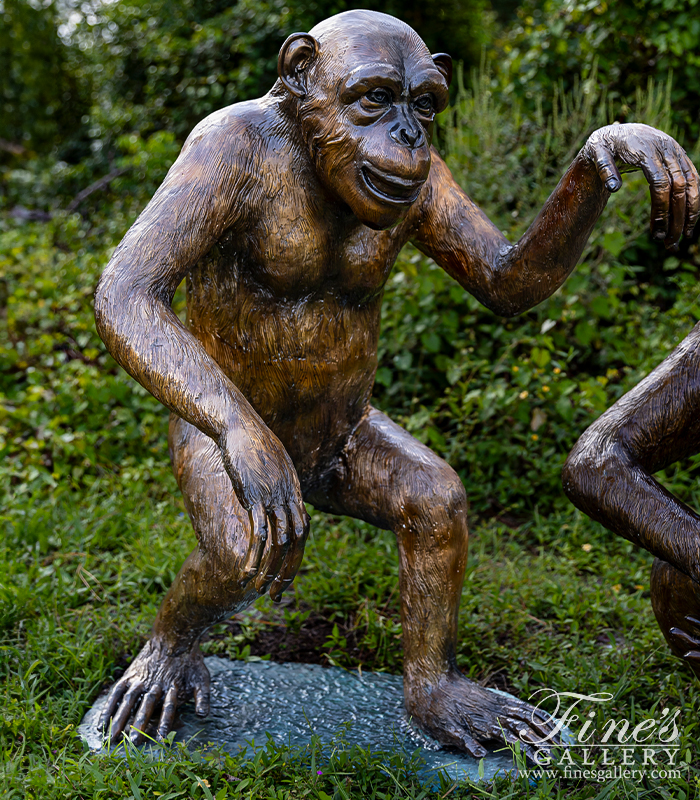 Bronze Statues  - Playful Chimpanzees Bronze Statue Pair - BS-661