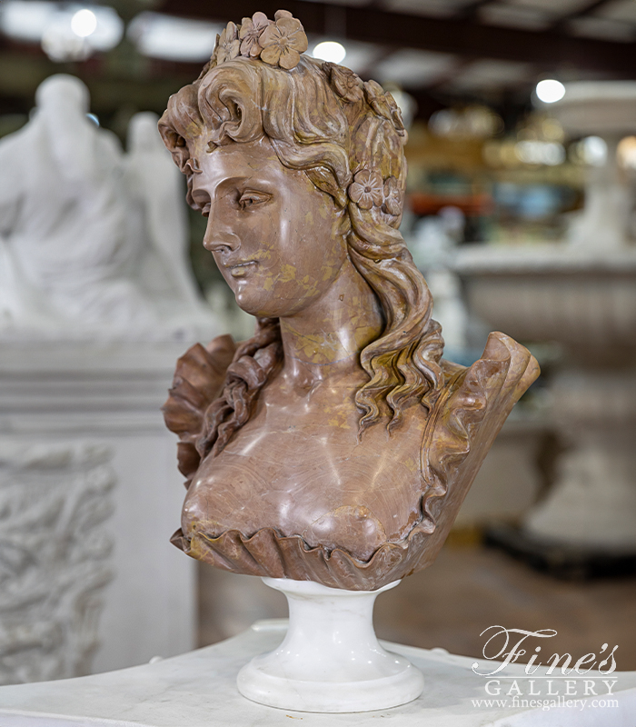 Marble Statues  - A Vintage Marble Bust Of A 19th Century Noblewoman  - MBT-505