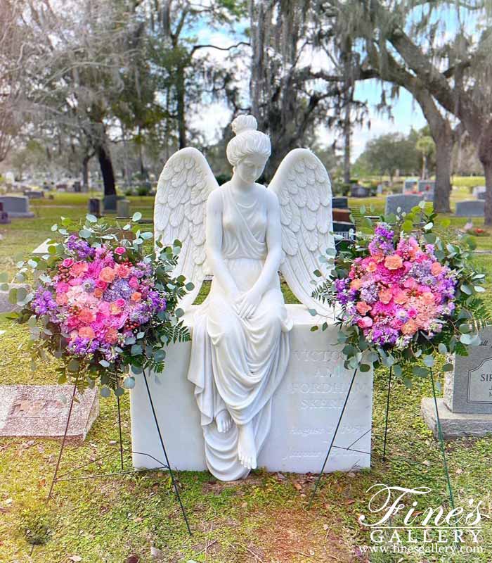 Search Result For Marble Memorials  - Seated Marble Angel Monument In Statuary White Marble - MEM-524