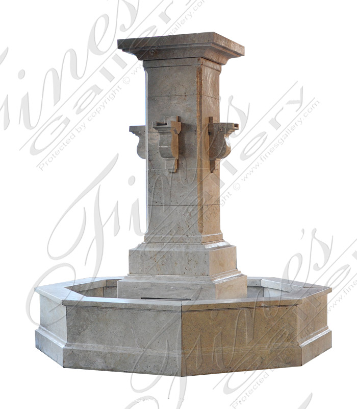 Marble Fountains  - Contemporary Coastal Fountain In Light Travertine - MF-1718